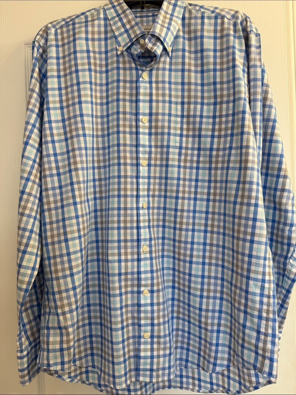 Peter Millar Blue & White Plaid Button-Down Shirt